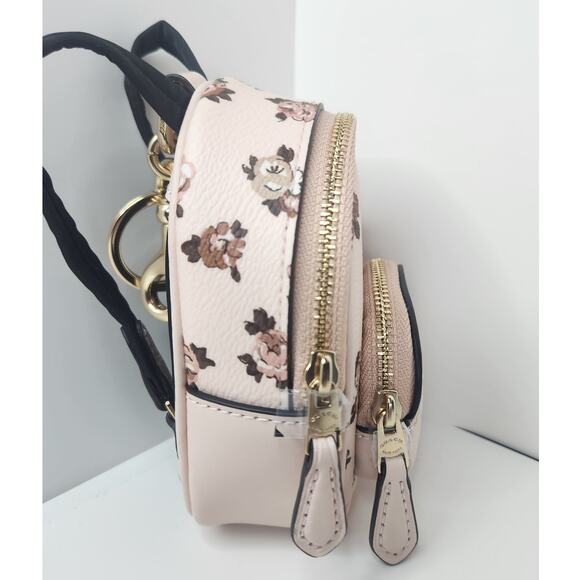 COACH Mini Court Backpack Bag Charm With Rosette Print BLUSH MULTI CAA68 Soldout - Picture 3 of 12